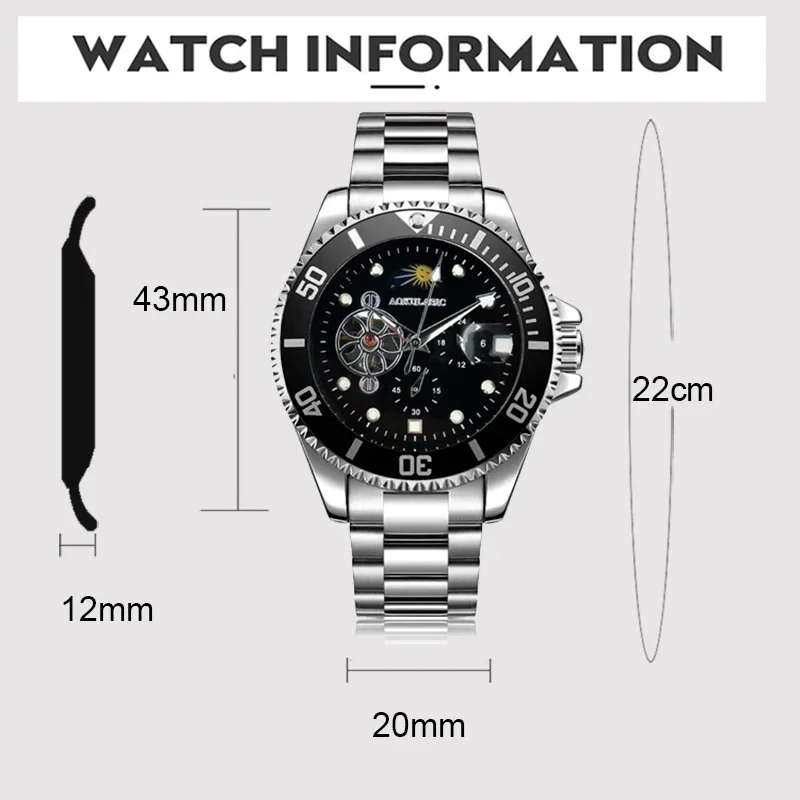 AOKULASIC Mechanical Watch Tourbillion Design Waterproof Calendar Mens Automatic Sport Wrist Watches Top Brand Luxury Male Clock