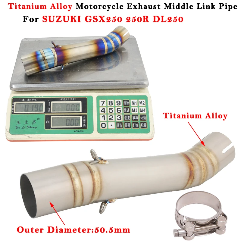 Slip On For SUZUKI GSX250 250R DL250 Motorcycle Exhaust Escape System Modified Muffler Titanium Alloy Middle Link Pipe 51mm Tube