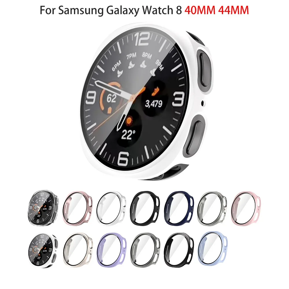 

Чехол из закаленного стекла для Samsung Galaxy Watch 8, 40 мм, 44 мм, жесткий бампер из ПК, чехол для умных часов, защитная пленка для экрана, аксессуары