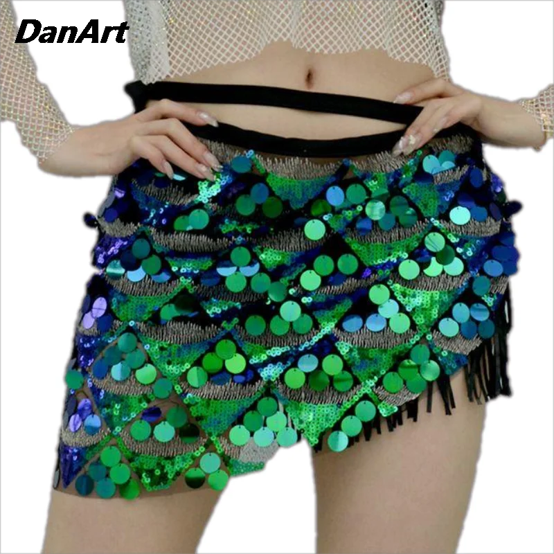 

Women's Belly Dance Hip Scarf Waist Chain Triangle Scarf Training Clothes Sexy Stage Performance Sequin Wrap Hip Short Skirt