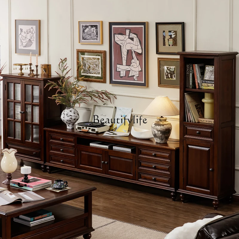 خزانة تلفزيون أمريكية من الخشب الصلب بالكامل، خزانة خشبية صلبة لغرفة المعيشة في الريف الأمريكي #2