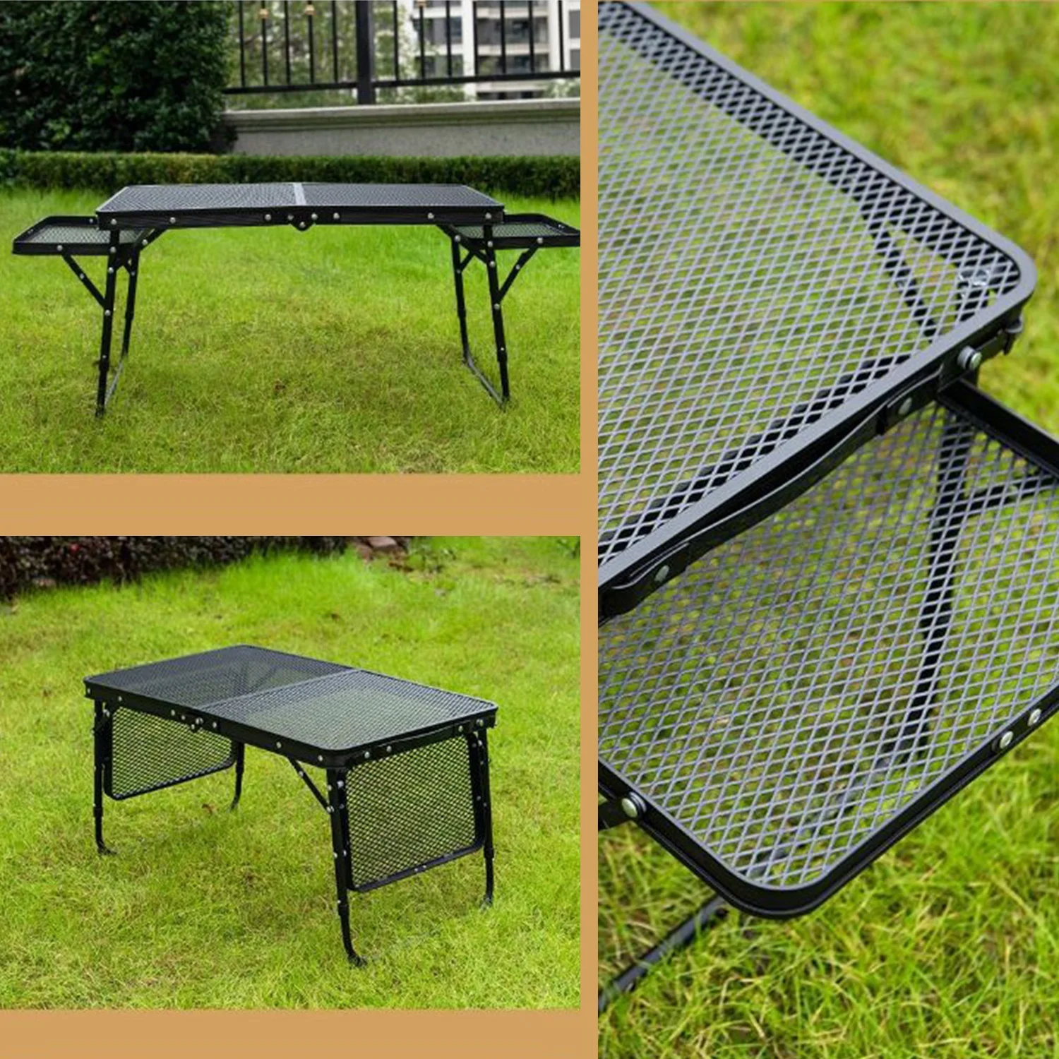 Camping Table Iron Mesh Folding Table Portable Outdoor Camping With Lifting Shelf Aluminium Alloy Dining Table