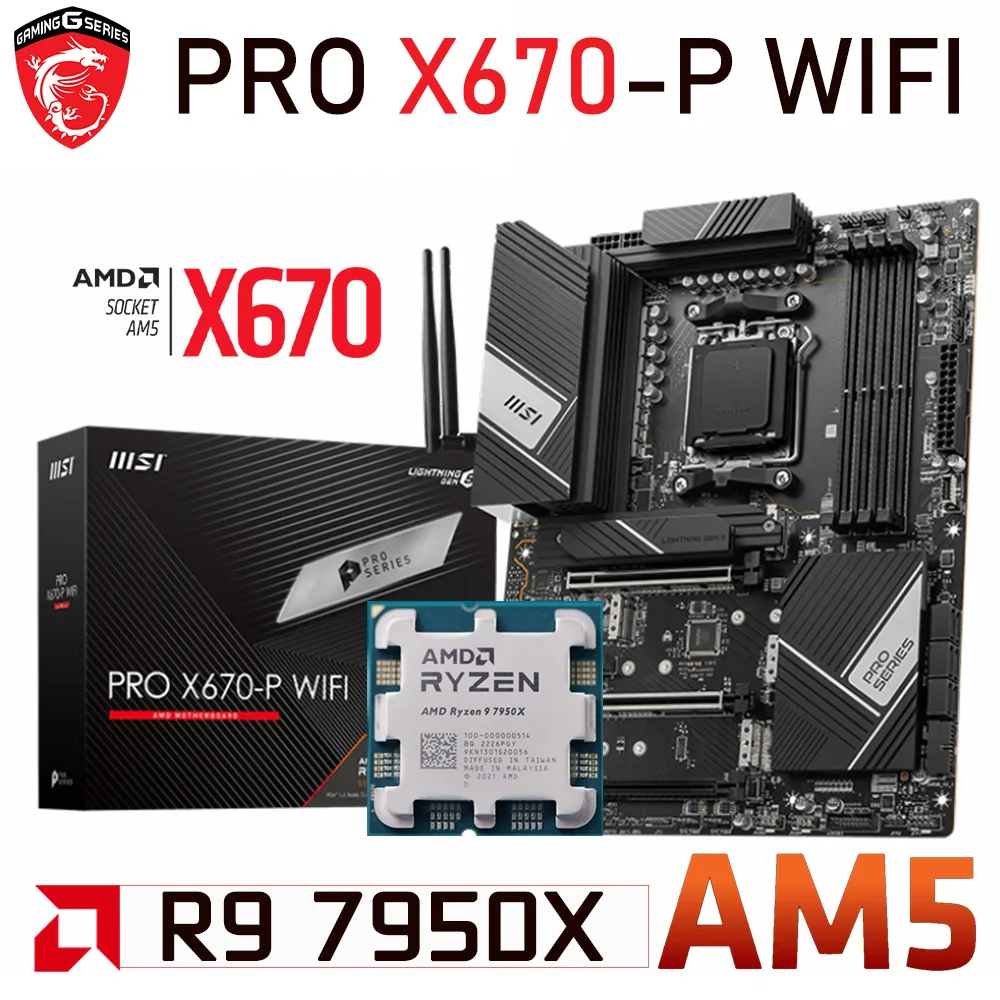 MSI PRO X670-P WIFI AM5 Motherboard R9 7950X AM5 CPU Ryzen Kit AM5 AMD Ryzen 7000 Series R9 7950X CPU AMD X670 Mainboard DDR5