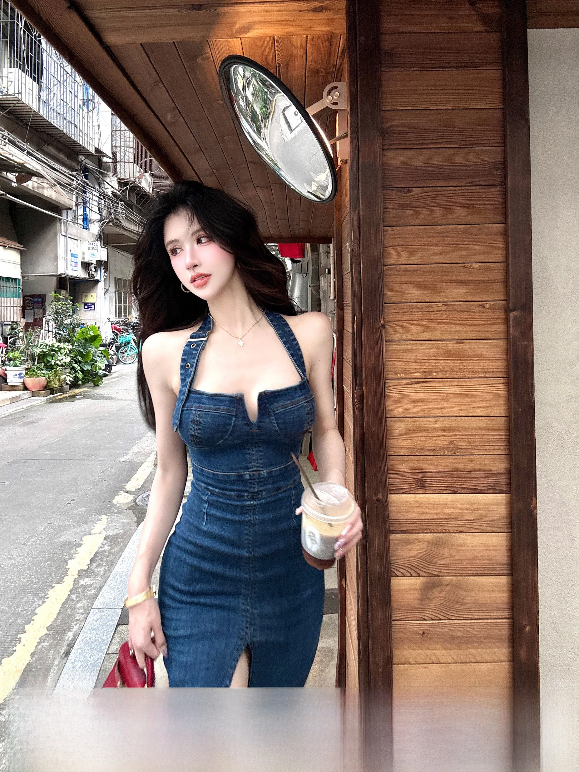 

Джинсовая юбка-труба Spicy Girl Denim с запахом, длинная юбка, женская летняя модная одежда, мягкая, подходит для женщин 8-24 лет.