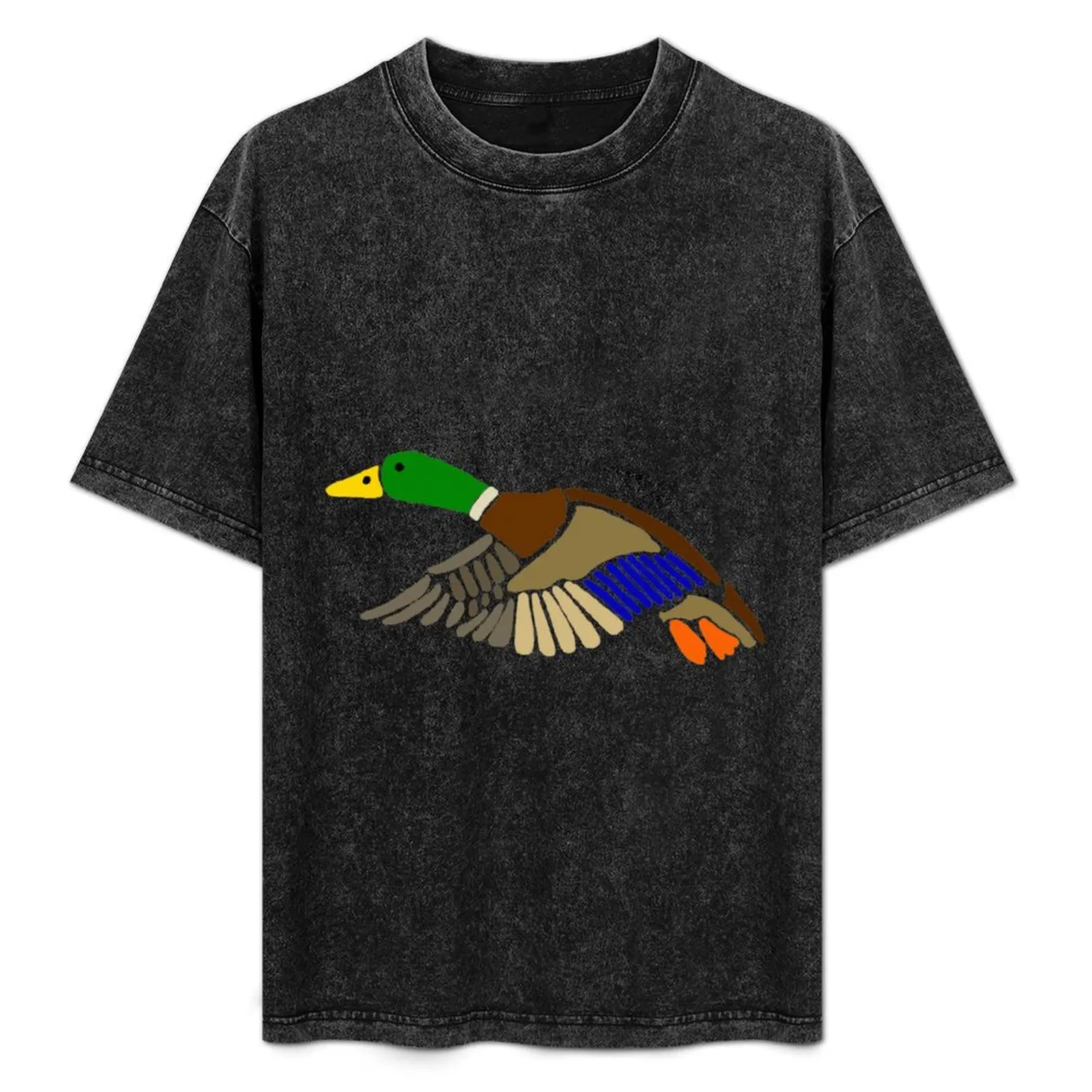 

Cool Artistic Mallard Duck in Flight Art T-Shirt Everyday Wear Basic Short Sleeve Top