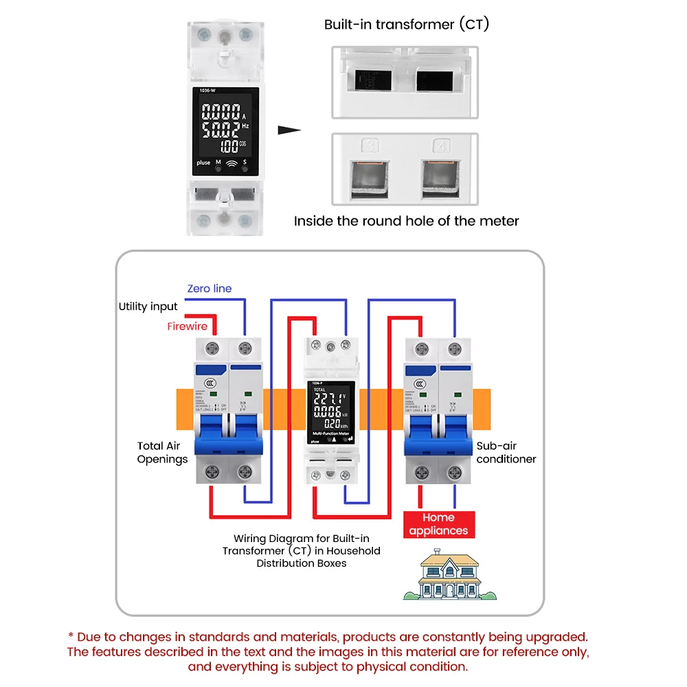 Multifunctional Electric Power Meter AC85-265V 63A 17KW Voltage Current Electric Power Meter Digital Display WIFI Tuya Control