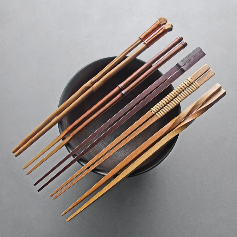 A pair of japanese handmade bamboo chopsticks, square pointed sushi ramen chopsticks reusable