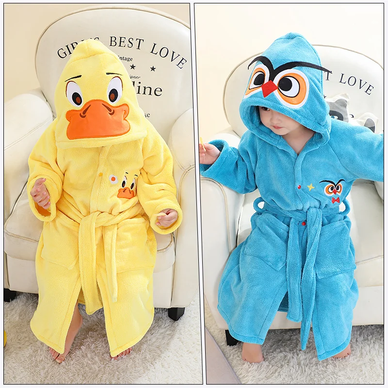 Children Bathrobe Kids Bath Robe Baby Shower Robe Infant Wearable Hooded Bath Towel Bathroom Boy Girl Pajamas Toddler Loungewear