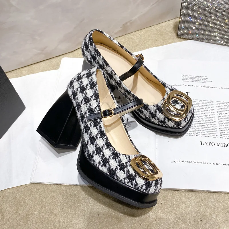 Qianniao Ge Mary Jane Women High Heels Round Toe Thick Heels Gentle Sweet and Cute Style Pearl Decoration Versatile Lolita Shoes