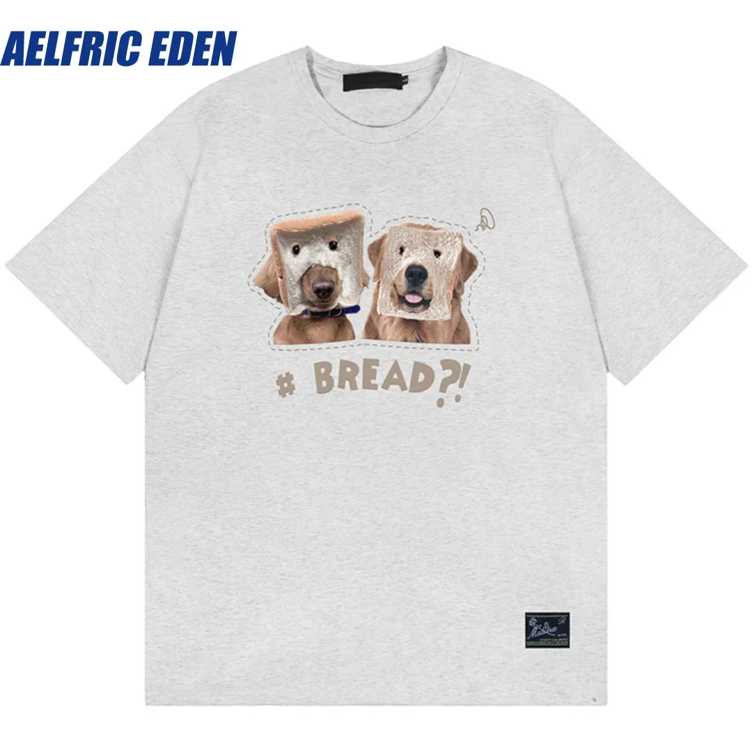 Aelfric Eden Funny Bread Dog Print Tshirt Harajuku Men T Shirts Streetwear Hip Hop Summer Casual Cotton Loose Short Sleeve Tees