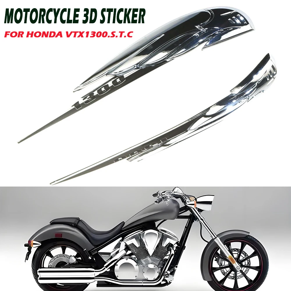2Pcs Motorcycle Chrome Fuel Gas Tank Emblem Badge Decoration 3D Decals Stickers Kit For Honda VTX1300 1300T 1300S 1300C
