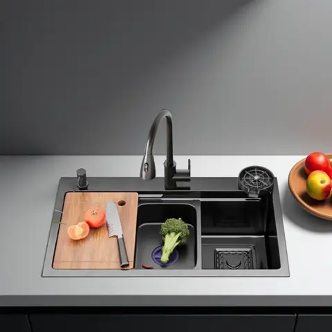 다기능 주방 싱크대 대용량 싱글 보울, 스테인리스 스틸 싱크대, 야채 워크스테이션, 수도꼭지 배수 액세서리 포함