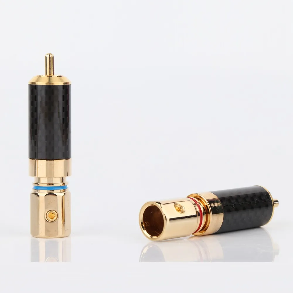 High Quality Preffair R1701 Carbon Fiber 24K Gold Plated RCA Plug Screw Locking Audio Cable Connector