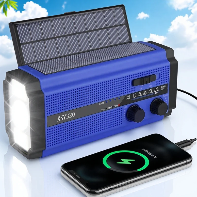 

STONEGO солнечная рукоятка аварийное радио AM/FM 5000 мАч динамо светодиодный фонарик лампа для чтения SOS сигнализация кемпинг пеший туризм открытый