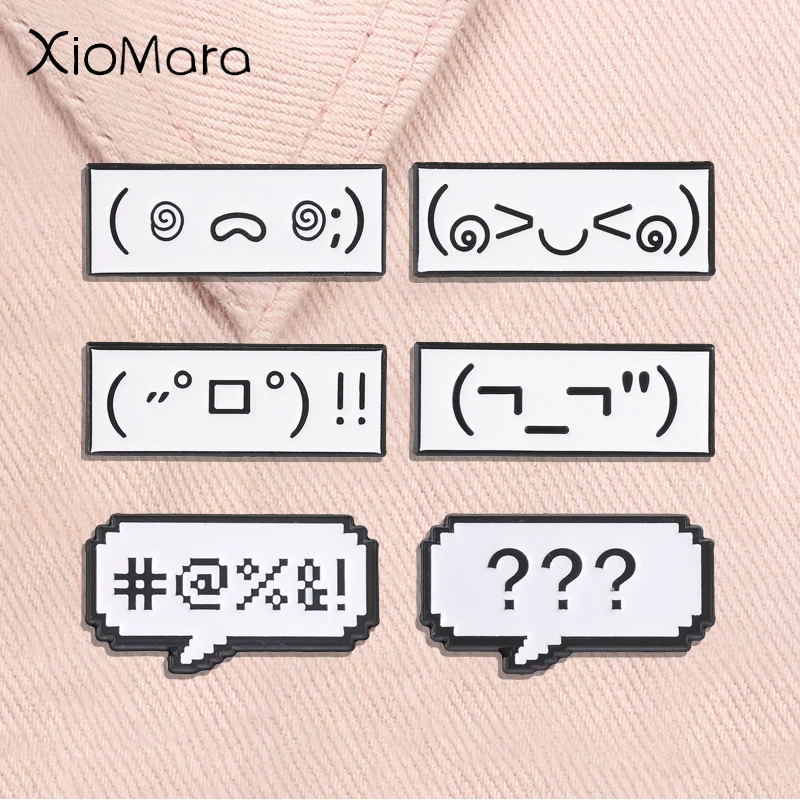 Cute Japanese Kaomoji Enamel Pins Kawaii ASCII Text Face Shy Wronged Shocked Shocked Mood Brooches Lapel Badge Jewelry Gifts