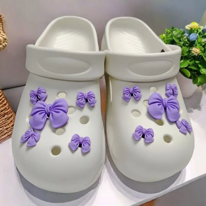 Whole Set Hot Sale DIY Hole Shoes Charms Cute Bow Accessories Designer Quality Garden Shoe Decoration Girl Gift New