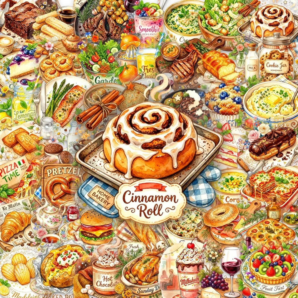 50Pcs New Food Illustration PET Stickers Snack Bread Dessert Pattern Waterproof Clear Decals For Daily DIY Papery Pop Store