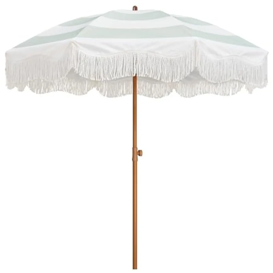 

Boho Fringe Umbrella Outdoor Patio, 6.5ft UPF50+ Picnic Umbrella with Tassels with Steel Pole and Push Button Tilt