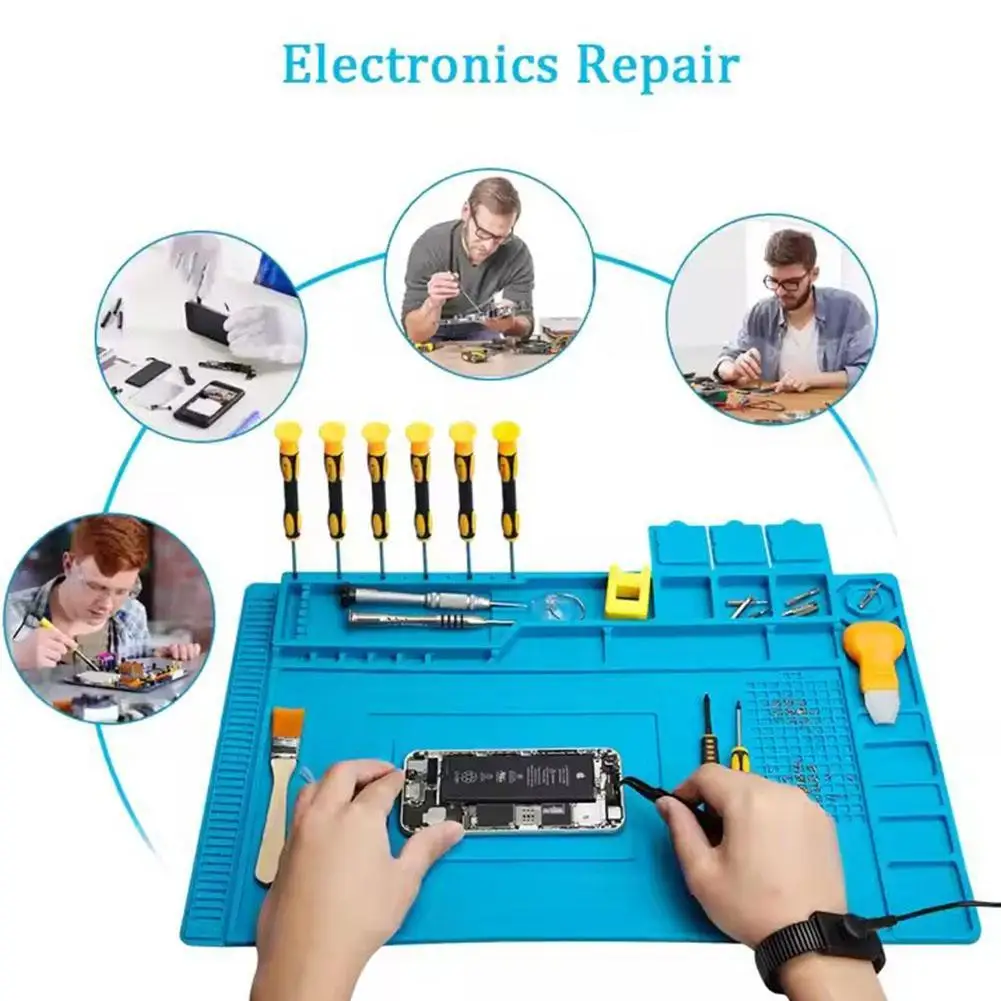 

S140, 603, 501 Contain Magnetic Areas High Temperature Resistant Silicone Mat Magnetic Heat Gun Welding Table Pad Insulation