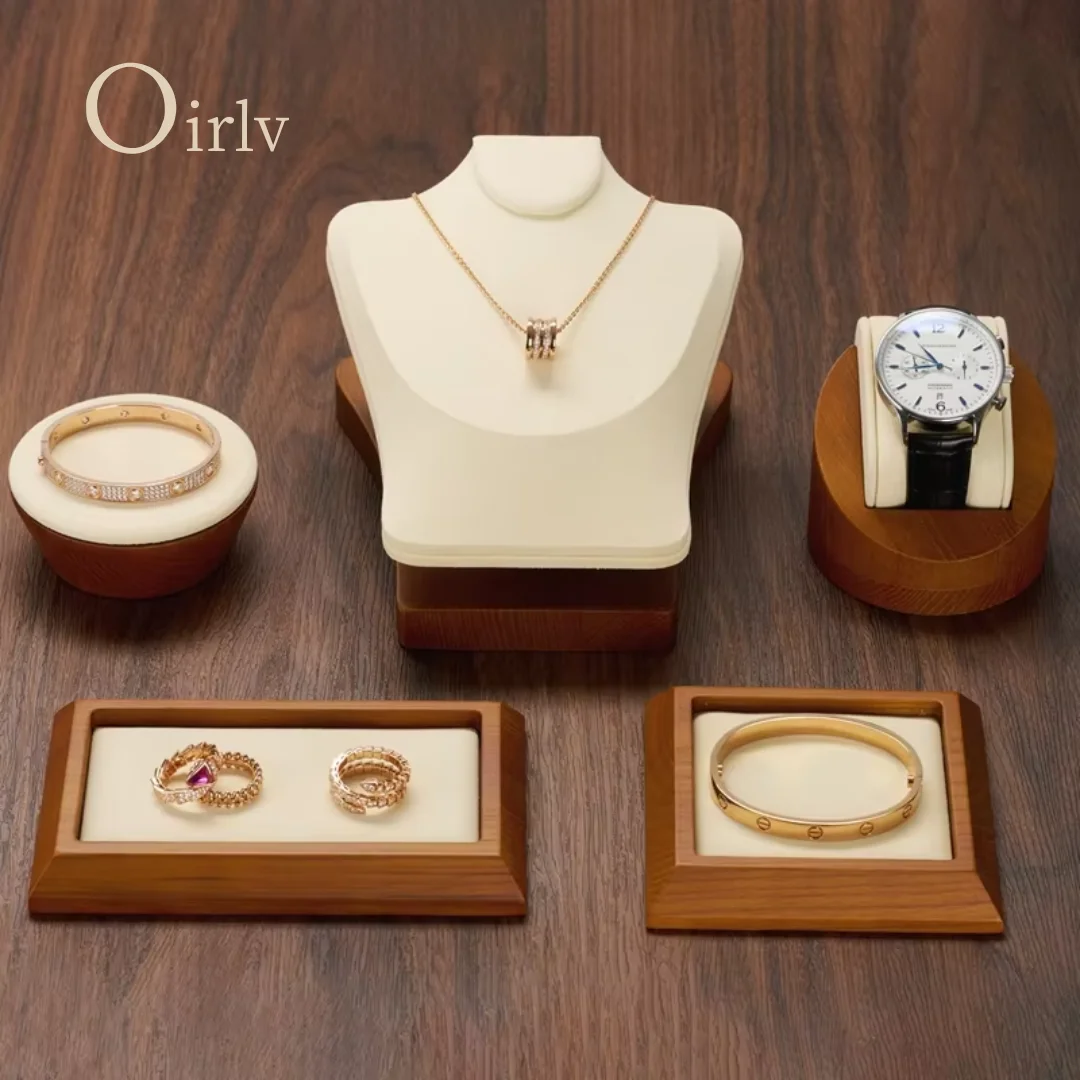 

Oirlv Solid Wood Necklace Stand Watch Holder Wooden Jewelry Display Stand For Bracelet Ring Earrings Wooden Tray Jewelry Walnut