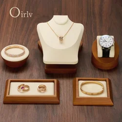 Oirlv Solid Wood Necklace Stand Watch Holder Wooden Jewelry Display Stand For Bracelet Ring Earrings Wooden Tray Jewelry Walnut