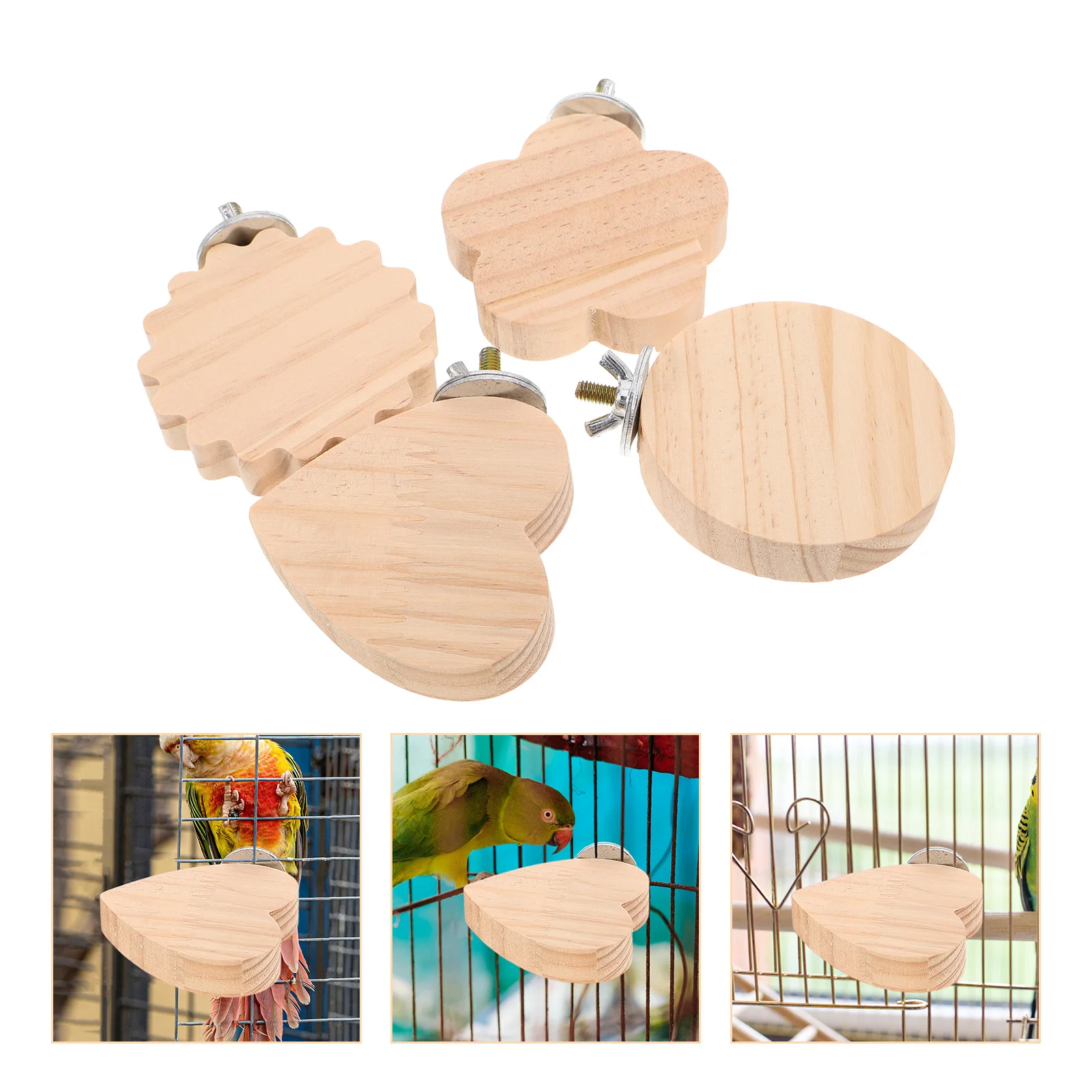 4 Stück Papageien-Barsch-Ständer, Holzplattform, ruhender Spielplatz für Wellensittiche, Nymphensittiche, kleine Vögel, Vogelkäfig-Zubehör