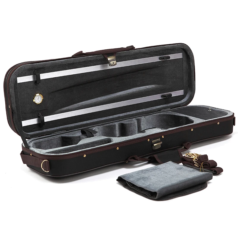 Gift  Black Oxford Pleuche High-end Rectangle Violin Case 4/4 3/4 1/2 1/4 1/8 Hygrometer Violino Case