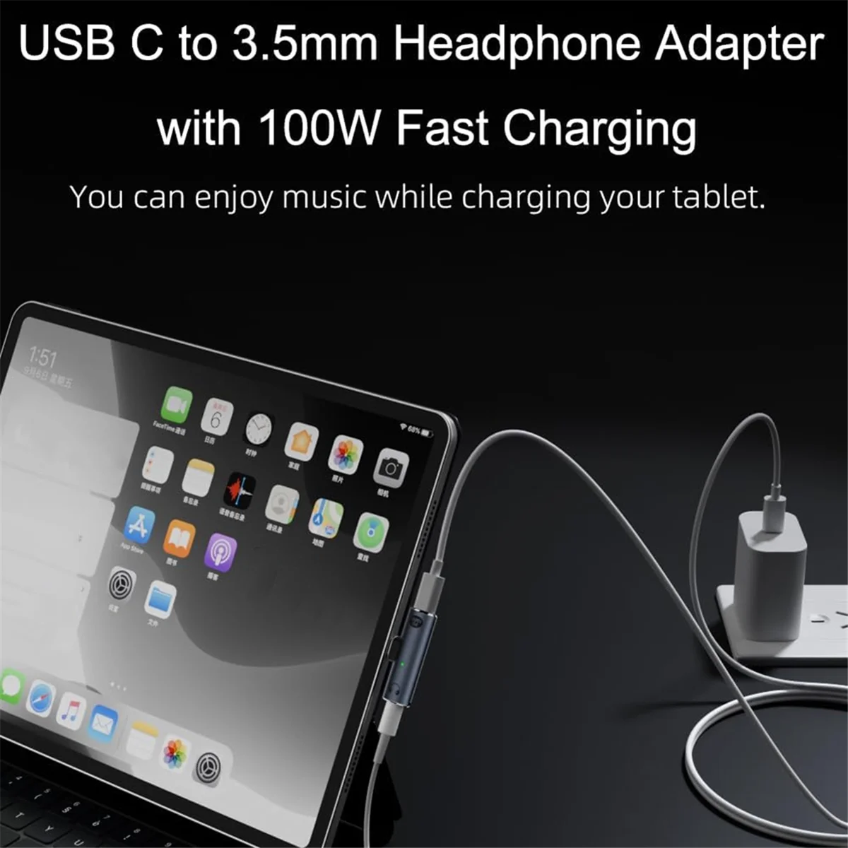 T19C USB C to Audio Jack Adapter with 100W Fast Charging,2-in-1 USB C to 3.5mm Female Headphone for Type C Interface Series,A