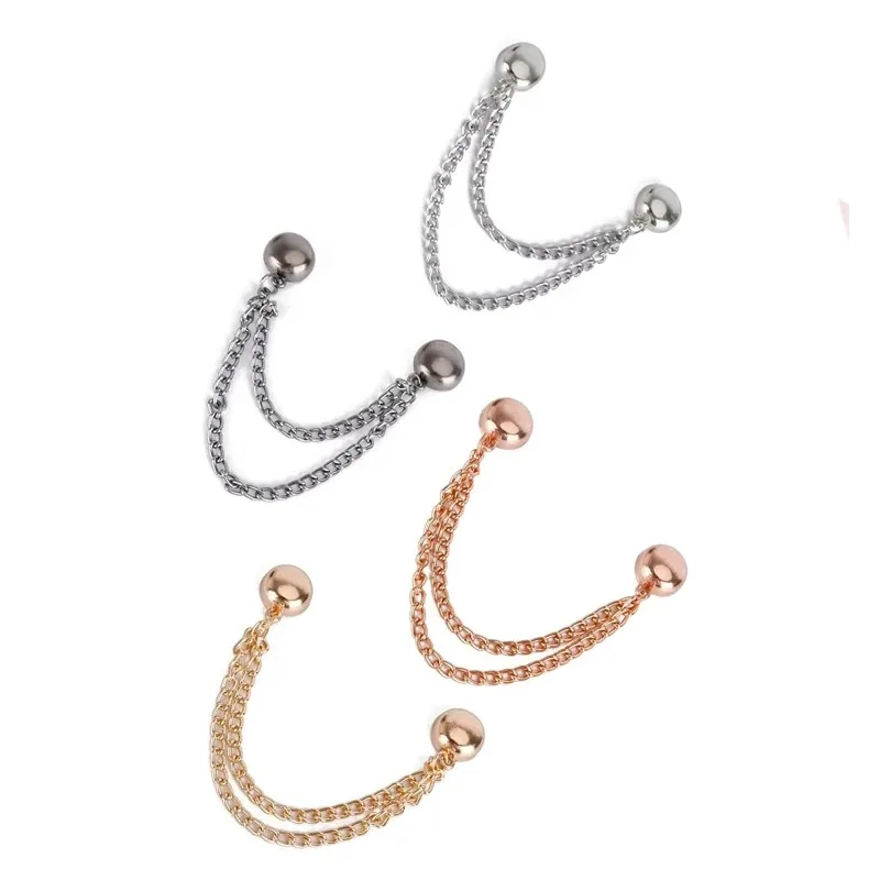Multi-Function Magnetic Clothing Clip with Chain Metal Buttons Clip Clothes Scarf Trouser Legs Cuff Fixing Magnet Pin Decor