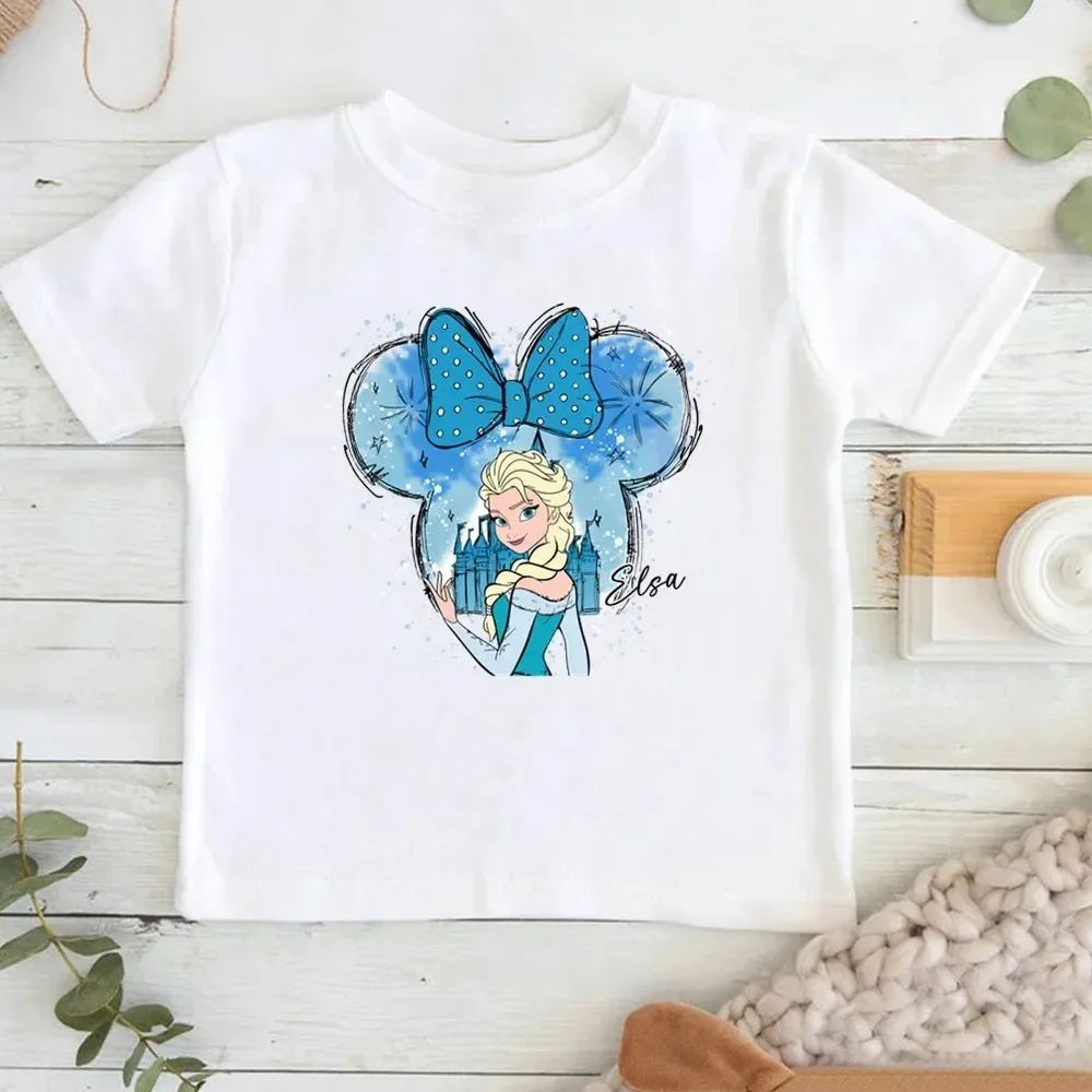 Camiseta con estampado de princesa Bella de Disney para niña, ropa suave 100% de algodón con dibujos animados, camisetas gráficas bonitas, camisetas divertidas para niños