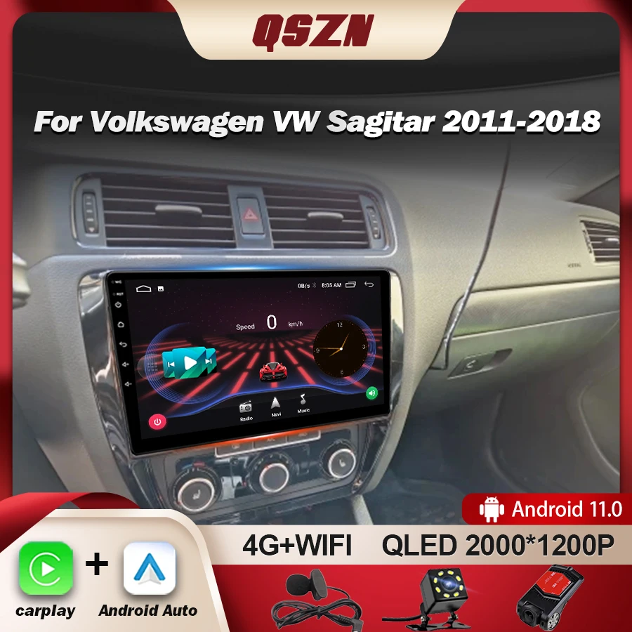 

QSZN для Volkswagen VW Sagitar Jetta 6 Bora 2011-2018 Android 13 автомобильный радиоприемник, мультимедийный плеер, навигация GPS Carplay, стерео, DVD