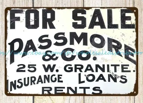 Passmore & Co Butte Montana metal tin sign decorative items bedroom