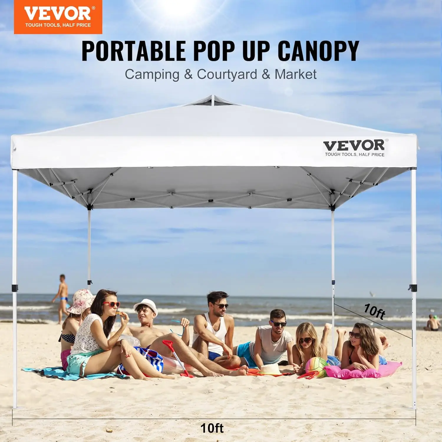 Pop Up Canopy Tent, 10 x 10 ft, 250 D PU Silver Coated Tarp, with Portable Roller Bag and 4 Sandbags