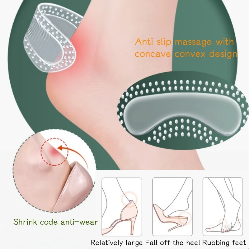 2/1Pair GEL Protezioni per tallone Donna Cuscino in silicone Cuscinetti per scarpe antiscivolo per tacchi alti Dimensioni regolabili Solette Strumenti per la cura del piede