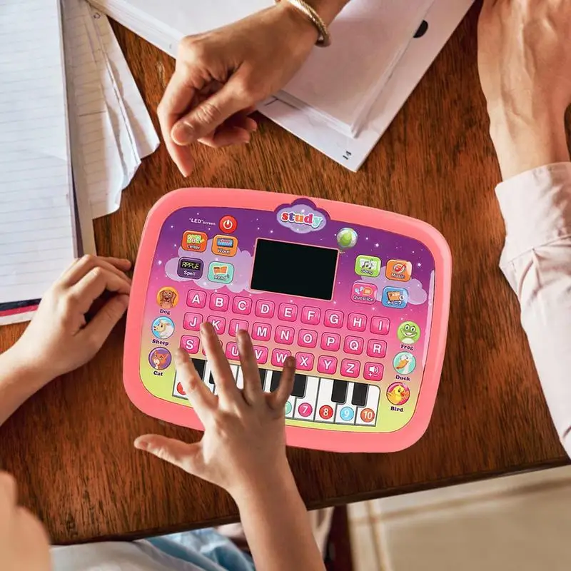 Tableta portátil en miniatura para niños, juguete de simulación con luces, sonidos y música para aprender letras