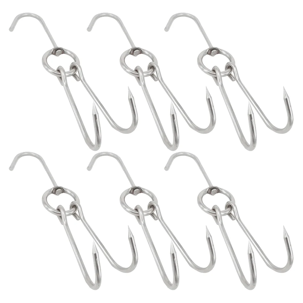 6 Pcs Stainless Steel Hook Roast Duck Barbecue Ring (35cm Small Wax 245cm) 6pcs Double Hooks Meat Silver Grill