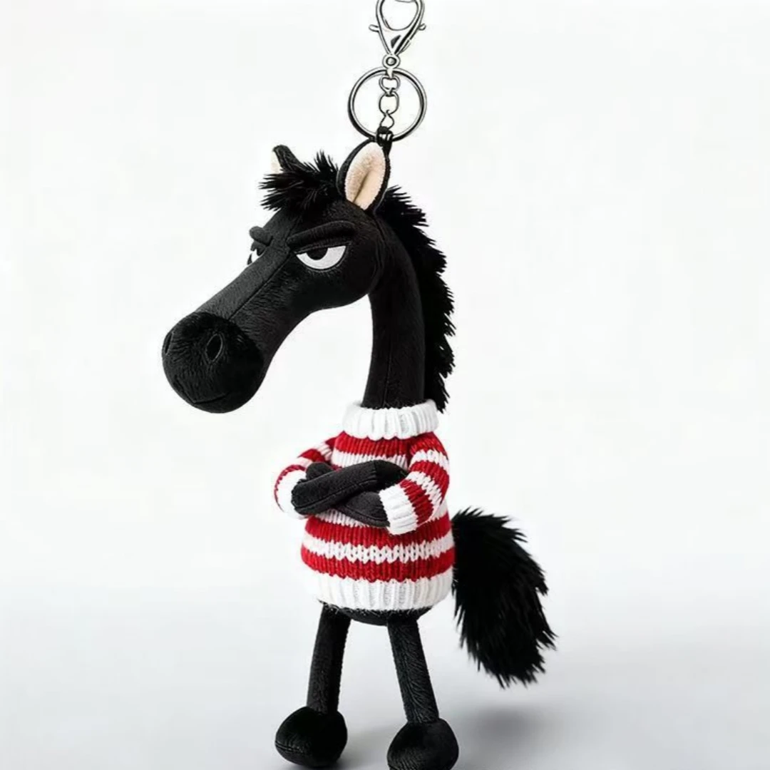 Black Horse Decoration Equestrian Horse Backpack Pendant Black Plush Horse Keychain Meticulously Stitched Equestrian Keychain