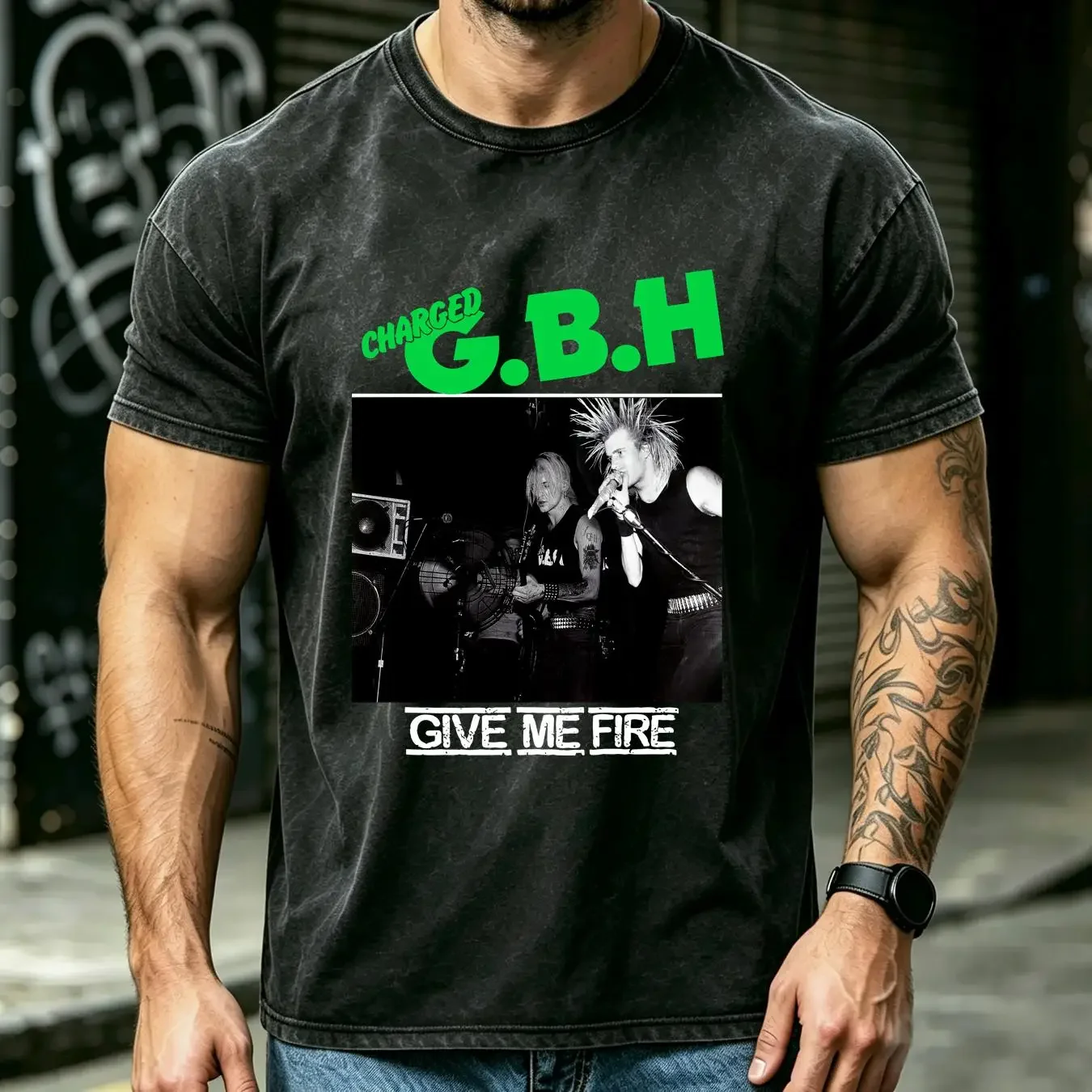 washed T Shirt CHARGED GBH GIVE ME FIRE 80s uk punk hardcore clay records discharge long or short sleeves vintage Washed Casual