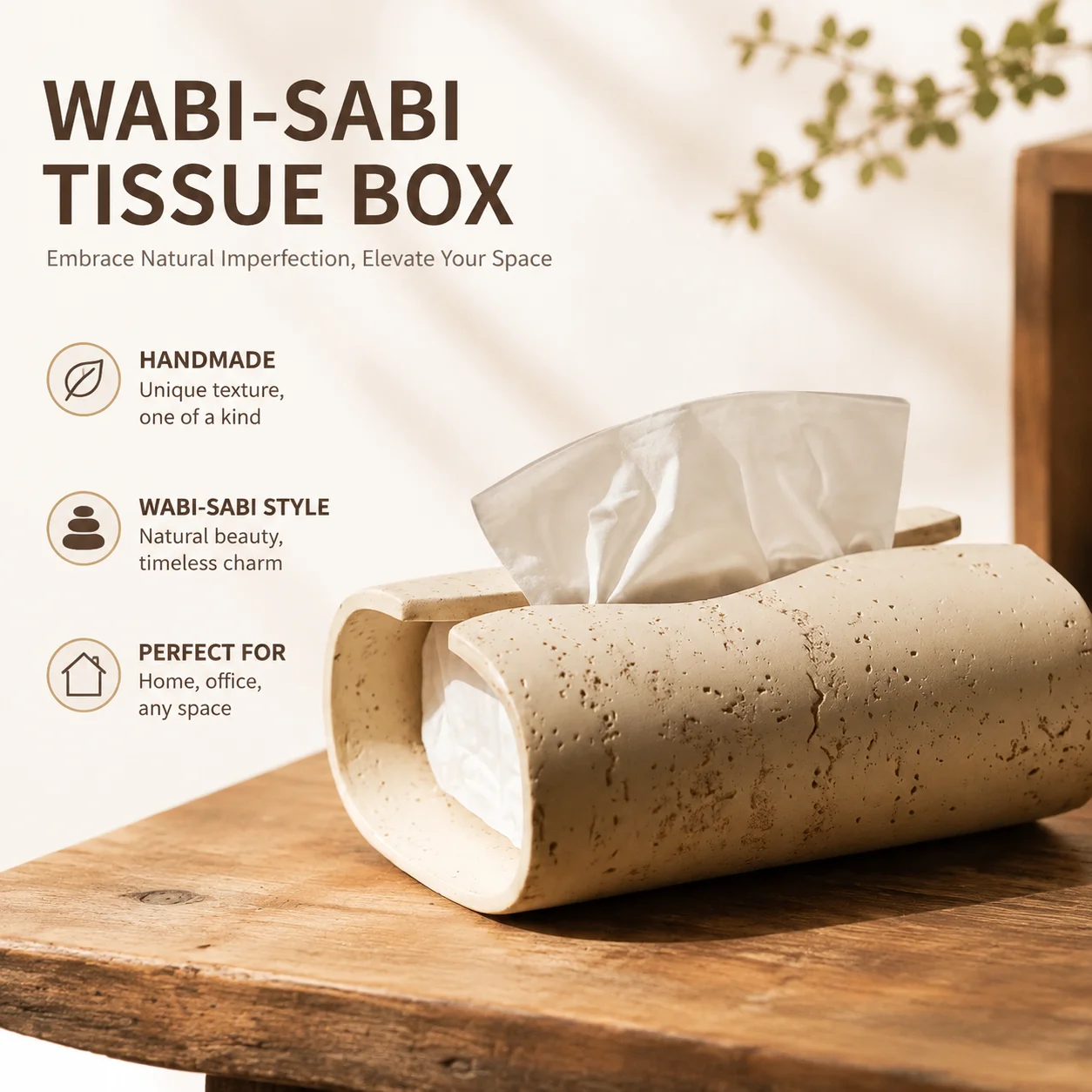 Resin Tissue Box Wabi-Sabi Style Handmade Antique Art Decor Minimalist Desktop Accessory for Home Office