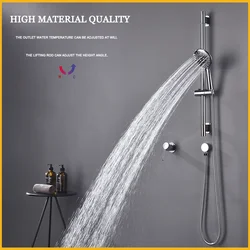 Chrome Wall-Mounted Adjustable Lift Rod With 3-Function Hand Shower Brass Hot And Cold Mixer Valve Body Bathroom Shower Set