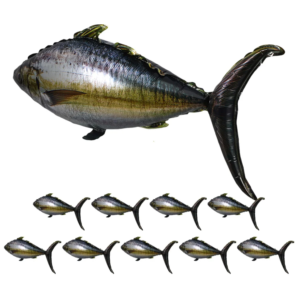 

10Pcs Aluminum Foil Tuna Inflatable Balloons Realistic Fish Shape Ocean Theme Party Decorations Fishing Birthday Pool Party