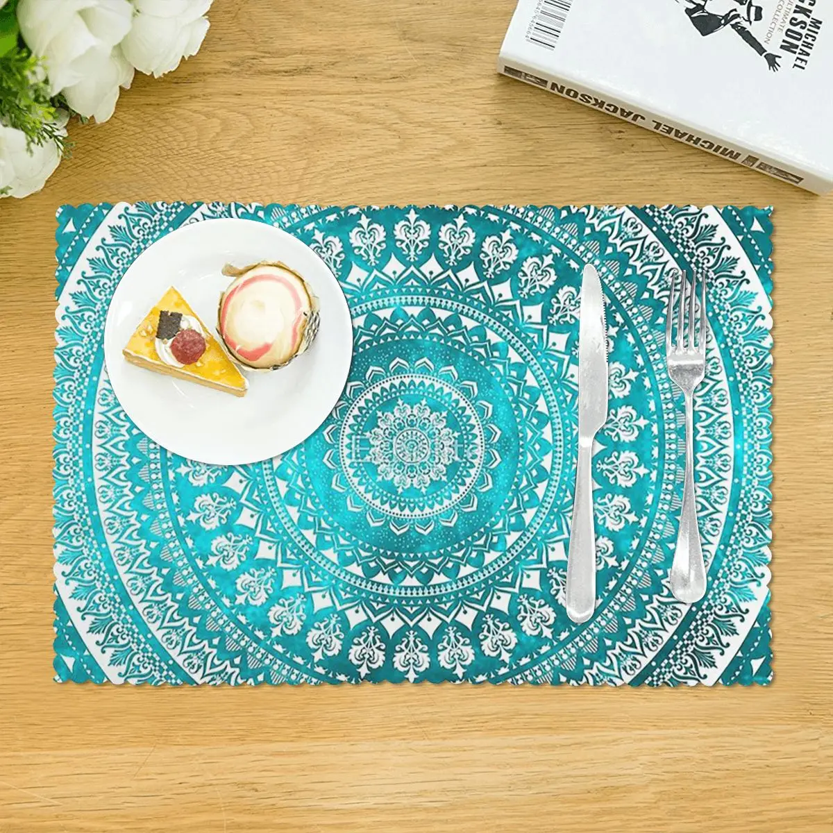 Mandala Turquoise Placemat Heat Resistant Plate Mat for Dining Table Bowl Coaster Super Absorbent Mats