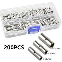 200PCS Non-Insulated Wire Connector Ferrules Electrical Cable Terminal Copper Bare Tinned Crimp Terminal 0.5mm2-16mm2 22-10 AWG