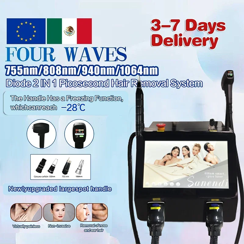 2 IN 1 Sanendi 4wave Diode Laser Plcosecond Laser Halr Removal Depiladora Laser System hair removal device SexMachine