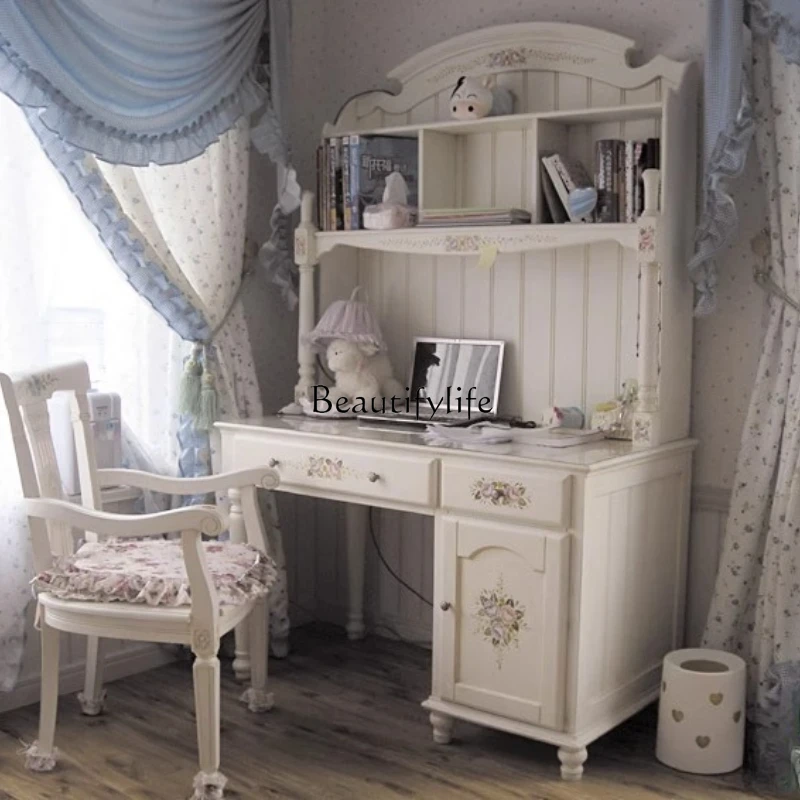 British country style solid wood American pastoral hand-painted desk writing desk computer table