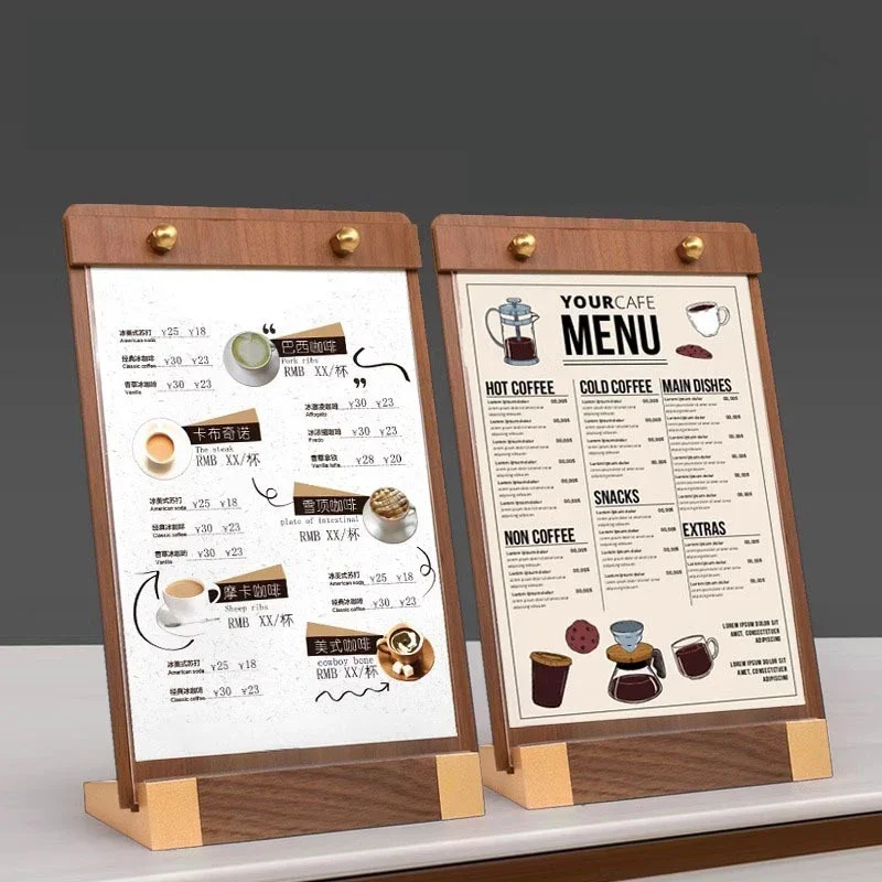 A4/A5 Clipboard Solid Walnut Wood Menu Board Solid Wood Board Display High-grade Coffee Price List Menutable Top Display