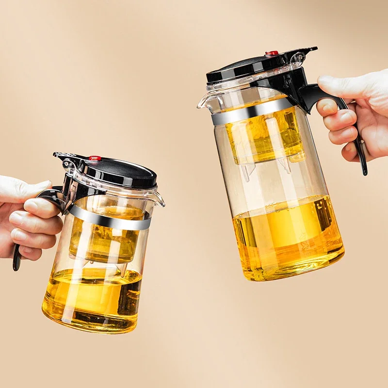 Heat Resistant Glass Teapot Flower Tea Kettle with Strainer Infuser Kung Fu Teaware Puer Oolong Pot with Handle for Home Use