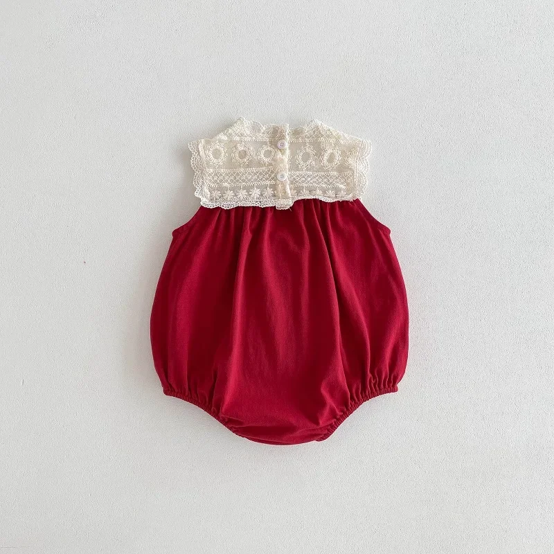 2024 Summer Baby Girl Clothes 0-2Years Newborn Princess Sleeveless Lace Romper Patchwork Loose Bodysuit Cotton One-Pieces Suit