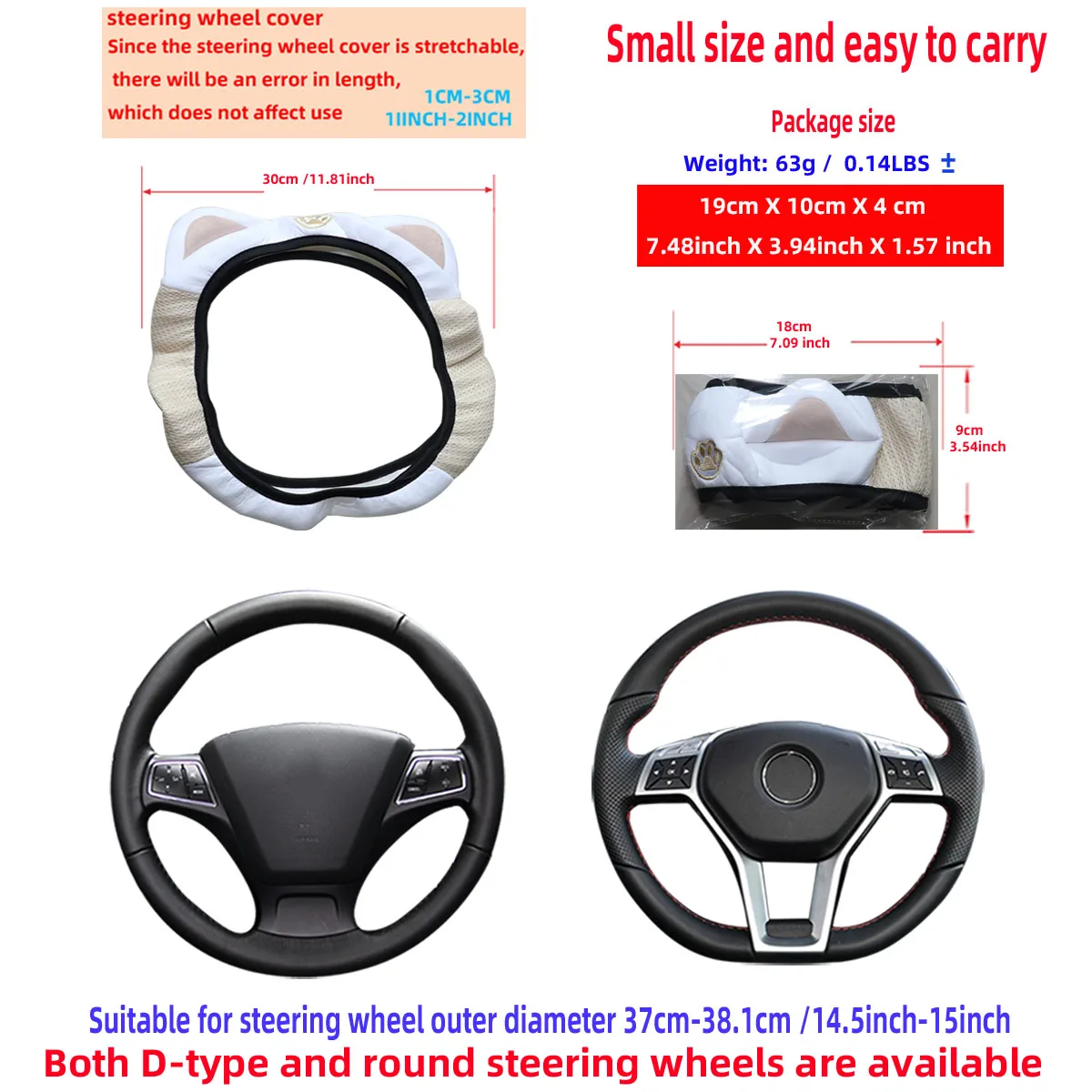 1 atmungsaktiver Mesh-Stoff-Lenkradbezug mit niedlichem Kätzchen-Motiv ohne Innenring, passend für 14,5-15 Zoll, Autozubehör – Detail 14
