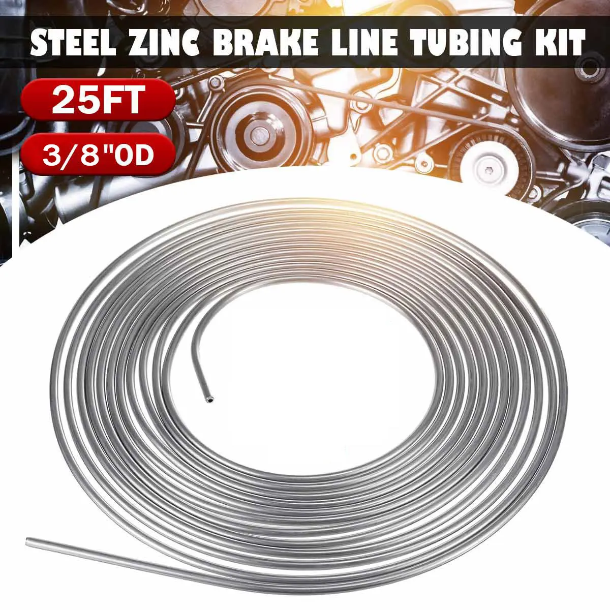 

25Ft 7.62m Steel Zinc Tube Coil of 3/8" OD Pipe Hose Line For Car Motorcycle Air Conditioning Refrigeration Plumbing